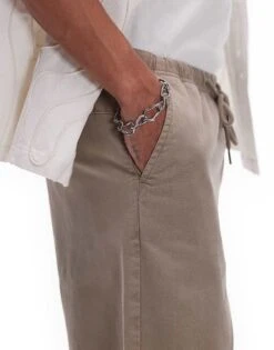 Topman Straight Trousers In Khaki For Men -Daily Wardrobe Shop 205975194 4