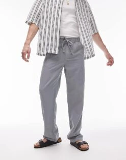 Topman Straight Linen Blend Trousers In Grey For Men -Daily Wardrobe Shop 205975202 1 grey 1