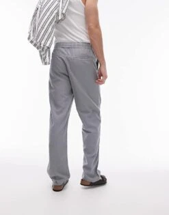 Topman Straight Linen Blend Trousers In Grey For Men -Daily Wardrobe Shop 205975202 5