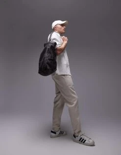 Topman Taper Trousers With Elasticated Waistband In Ecru For Men