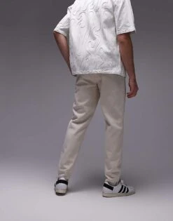 Topman Taper Trousers With Elasticated Waistband In Ecru For Men -Daily Wardrobe Shop 205975250 5