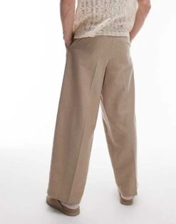 Topman Wide Leg Textured Trouser In Stone For Men -Daily Wardrobe Shop 205979468 4