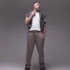 Topman Taper Plisse Trouser In Stone For Men -Daily Wardrobe Shop 205985279 1 stone