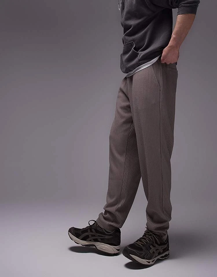 Topman Taper Plisse Trouser In Stone For Men 4 Topman Taper Plisse Trouser In Stone For Men - Image 2