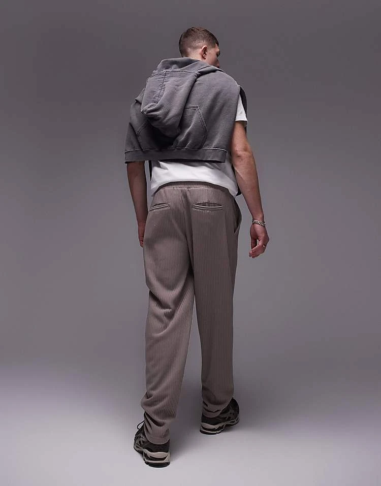 Topman Taper Plisse Trouser In Stone For Men 5 Topman Taper Plisse Trouser In Stone For Men - Image 3