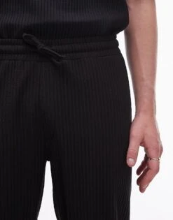 Topman Taper Plisse Trouser In Black For Men -Daily Wardrobe Shop 205985287 3
