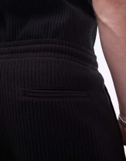 Topman Taper Plisse Trouser In Black For Men -Daily Wardrobe Shop 205985287 5