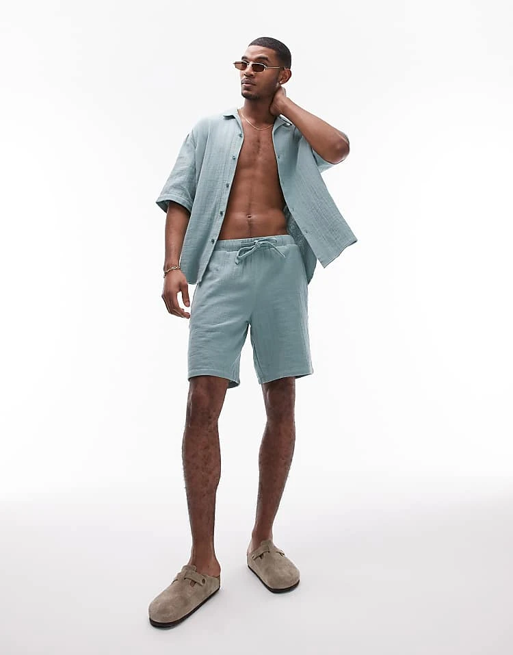Topman Co-ord Washed Shorts In Sage For Men 4 Topman Co-ord Washed Shorts In Sage For Men - Image 2
