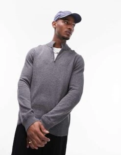 Topman Essentials 1/4 Zip In Charcoal For Men -Daily Wardrobe Shop 205988022 3