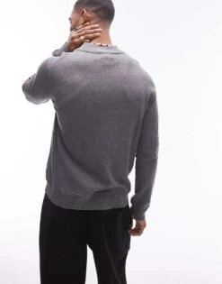Topman Essentials 1/4 Zip In Charcoal For Men -Daily Wardrobe Shop 205988022 4