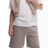 Topman Premium Heavyweight Oversized Jersey Short In Light Brown For Men -Daily Wardrobe Shop 205991637 1 lightbrown