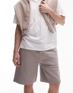 Topman Premium Heavyweight Oversized Jersey Short In Light Brown For Men