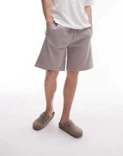 Topman Premium Heavyweight Oversized Jersey Short In Light Brown For Men -Daily Wardrobe Shop 205991637 4