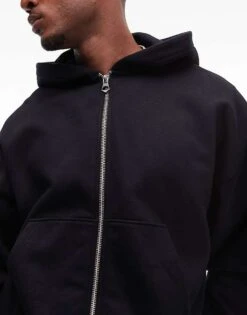 Topman Premium Heavyweight Oversized Full Zip Hoodie In Black For Men -Daily Wardrobe Shop 206011208 3