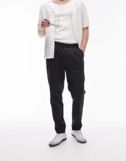 Topman Elasticated Waist Taper Trouser In Navy For Men -Daily Wardrobe Shop 206012847 1 navy 1