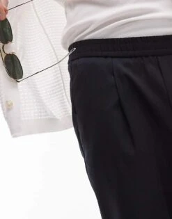 Topman Elasticated Waist Taper Trouser In Navy For Men -Daily Wardrobe Shop 206012847 5