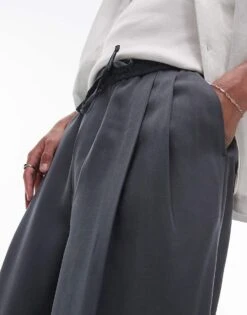 Topman Smart Drape Wide Leg Trousers Trouser In Charcoal For Men -Daily Wardrobe Shop 206012871 2