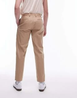 Topman Smart Compact Cotton Taper Trouser In Stone For Men -Daily Wardrobe Shop 206016826 3