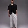 Topman Smart Compact Cotton Wide Leg Trouser In Ecru For Men -Daily Wardrobe Shop 206016841 1 ecru