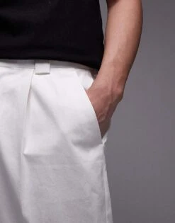 Topman Smart Compact Cotton Wide Leg Trouser In Ecru For Men -Daily Wardrobe Shop 206016841 3