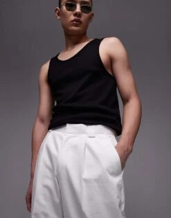 Topman Smart Compact Cotton Wide Leg Trouser In Ecru For Men -Daily Wardrobe Shop 206016841 4