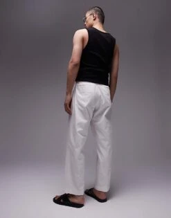 Topman Smart Compact Cotton Wide Leg Trouser In Ecru For Men -Daily Wardrobe Shop 206016841 5