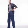 Topman Smart Compact Cotton Wide Leg Trouser In Navy For Men -Daily Wardrobe Shop 206016856 1 navy
