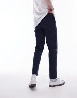 Topman Smart Compact Cotton Straight Leg Trouser In Navy For Men -Daily Wardrobe Shop 206016871 5