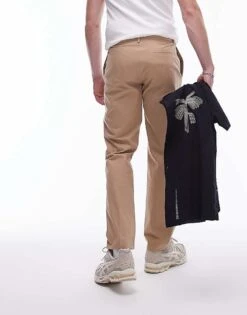 Topman Smart Compact Cotton Straight Leg Trouser In Stone For Men -Daily Wardrobe Shop 206016886 5