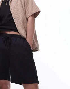 Topman Plisse Shorts In Black For Men -Daily Wardrobe Shop 206022957 6