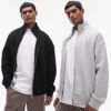 Topman Premium Heavyweight 2 Pack Full Zip Funnel Sweatshirt In Grey Marl And Black For Men Multi -Daily Wardrobe Shop 206045474 1 multi