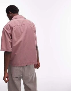 Topman Short Sleeve Relaxed Washed Shirt In Pink For Men Washed Pink -Daily Wardrobe Shop 206064045 3