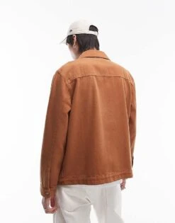 Topman Washed Canvas Jacket In Brown For Men -Daily Wardrobe Shop 206066874 2