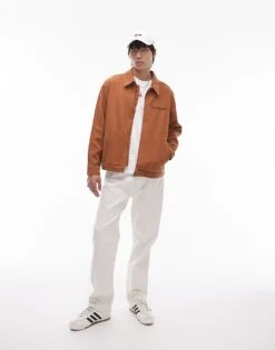 Topman Washed Canvas Jacket In Brown For Men -Daily Wardrobe Shop 206066874 4