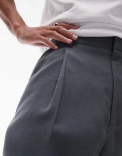 Topman Smart Drape Pleated Wide Leg Trousers Trouser In Charcoal For Men -Daily Wardrobe Shop 206074590 4