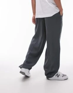 Topman Smart Drape Pleated Wide Leg Trousers Trouser In Charcoal For Men -Daily Wardrobe Shop 206074590 5