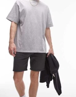 Topman Classic Fit Jersey Short With Raw Hem In Charcoal For Men Black -Daily Wardrobe Shop 206090894 5
