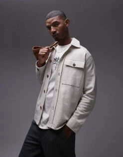 Topman Oversized Fit Linen Blend Button Through Shacket In Ecru For Men -Daily Wardrobe Shop 206096904 1 ecru 1