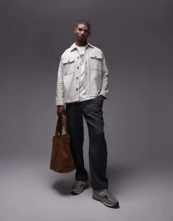 Topman Oversized Fit Linen Blend Button Through Shacket In Ecru For Men -Daily Wardrobe Shop 206096904 3