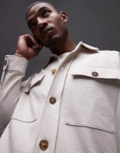Topman Oversized Fit Linen Blend Button Through Shacket In Ecru For Men -Daily Wardrobe Shop 206096904 4