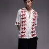 Topman Short Sleeve Relaxed Red Floral Shirt In White For Men -Daily Wardrobe Shop 206108647 1 white