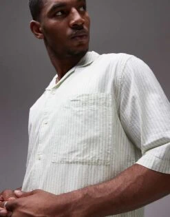 Topman Short Sleeve Boxy Striped Shirt In Ecru For Men Ecru Stripe