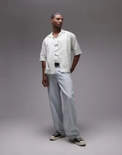 Topman Short Sleeve Boxy Striped Shirt In Ecru For Men Ecru Stripe -Daily Wardrobe Shop 206109312 3