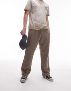 Topman Straight Leg Jogger In Washed Brown For Men -Daily Wardrobe Shop 206110154 1 brown 1