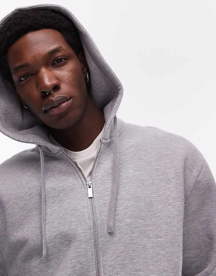 Topman Full Zip Hoodie In Grey Marl For Men 4 Topman Full Zip Hoodie In Grey Marl For Men - Image 2