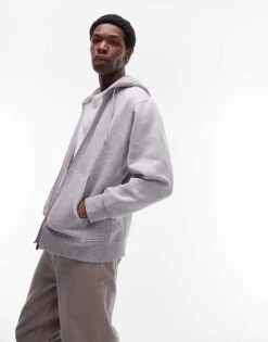 Topman Full Zip Hoodie In Grey Marl For Men 9 Topman Full Zip Hoodie In Grey Marl For Men -Daily Wardrobe Shop 206110928 3