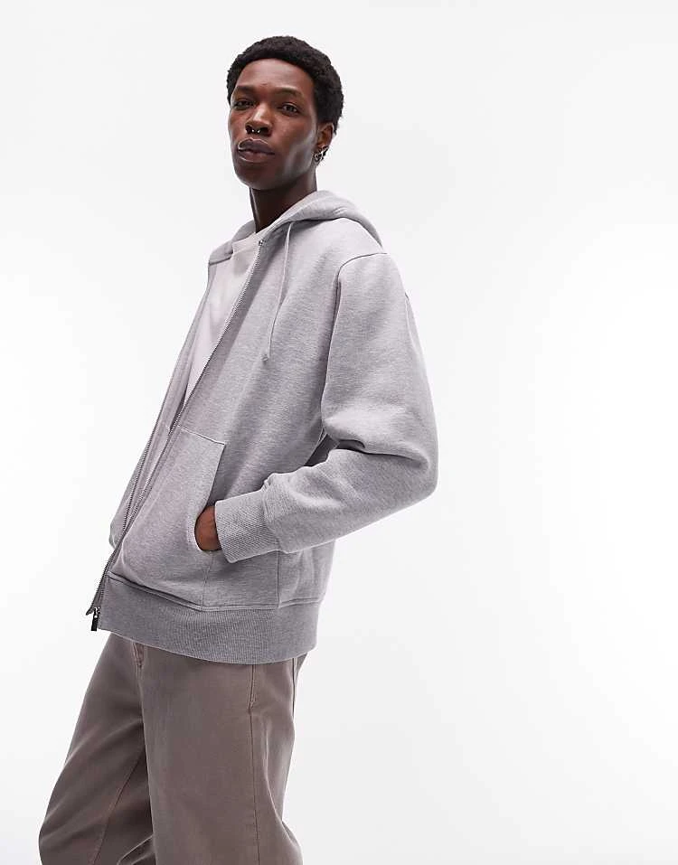 Topman Full Zip Hoodie In Grey Marl For Men 5 Topman Full Zip Hoodie In Grey Marl For Men - Image 3