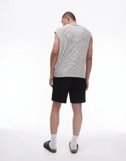 Topman Oversized Fit Jersey Short With Crinkle Plisse Texture In Black For Men -Daily Wardrobe Shop 206118603 3