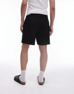Topman Oversized Fit Jersey Short With Crinkle Plisse Texture In Black For Men -Daily Wardrobe Shop 206118603 4