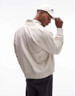 Topman Linen Mix Funnel Neck Full Zip Through In Ecru For Men -Daily Wardrobe Shop 206122704 3